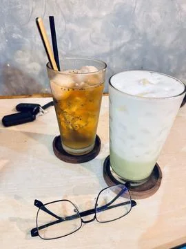 Refreshing Beverages on a Table Stock Photos