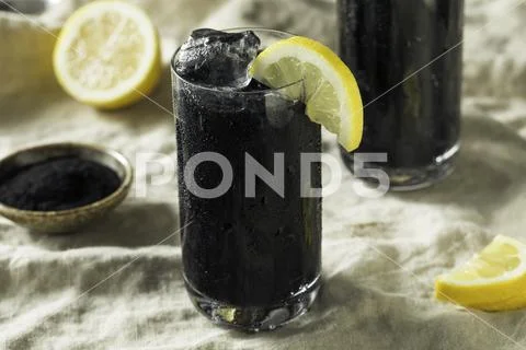 Refreshing Black Activated Charcoal Lemonade Detox Stock Photos