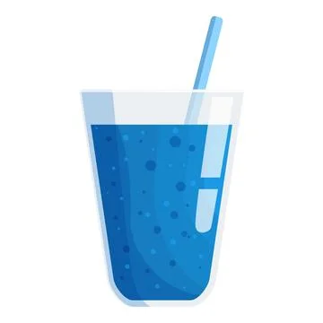 Refreshing blue soda with bubbles in a glass with straw Stock Illustration