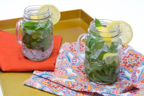 Refreshing chilled drinks lemon and mint Stock Photos