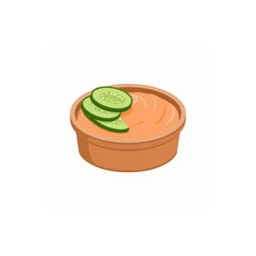 Refreshing chilled melon soup artfully garnished with vibrant cucumber slic.. Stock Illustration