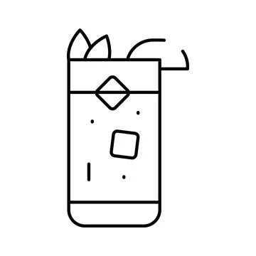Refreshing cocktail drink with ice and leafy garnish line art Stock Illustration