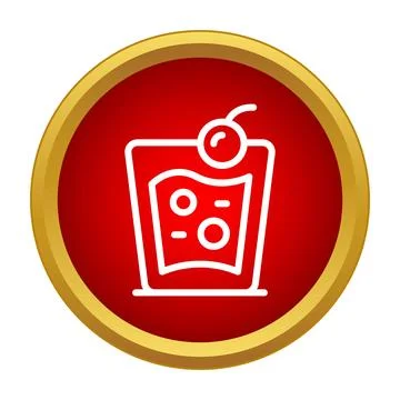 Refreshing cocktail drink icon with cherry decoration 스톡 일러스트