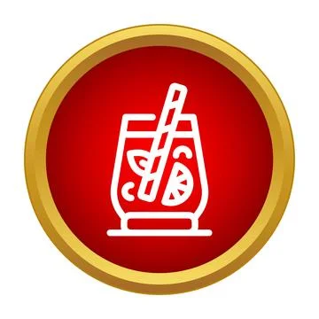 Refreshing cocktail drink icon with straw and citrus Stock Illustration