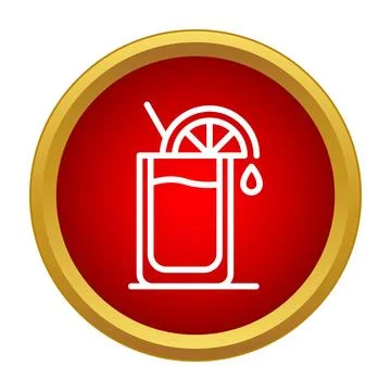 Refreshing cocktail drink with lemon slice and straw icon Stock Illustration