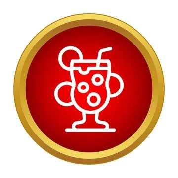 Refreshing cocktail drink with lemon slice and straw icon Stock Illustration