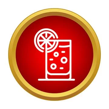 Refreshing cocktail drink with lemon slice icon on red button Stock Illustration