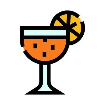 Refreshing cocktail drink with orange slice icon Stock Illustration