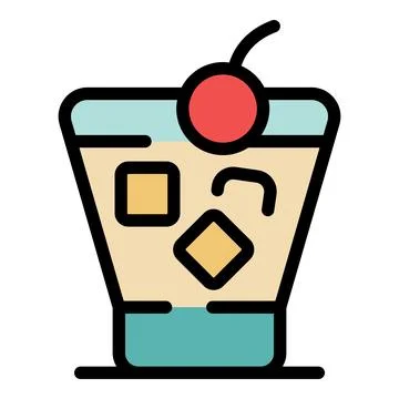 Refreshing cocktail with ice and cherry garnish in a coupe glass Stock Illustration
