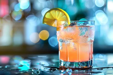 Refreshing cocktail with lemon slice Stock Photos