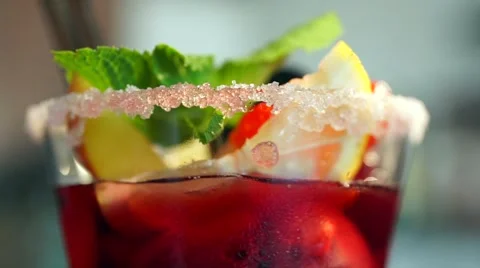 Refreshing cocktail with mint, lemon and strawberry Stock Footage 68885758