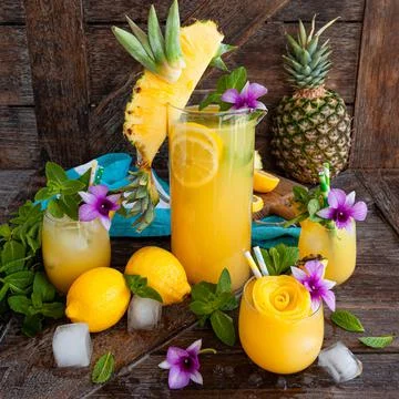 Refreshing cocktail with pineapple Stock Photos