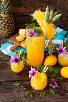 Refreshing cocktail with pineapple Stock Photos