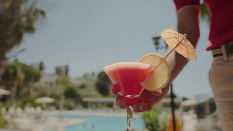 Refreshing Cocktail by the Poolside Stock Footage 282932837