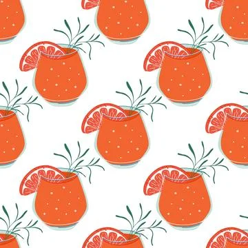 Refreshing Cocktail seamless pattern. Glass of orange drink. Stock Illustration