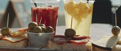 Refreshing cocktails and appetizers Stock Footage 152583107