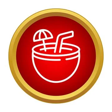 Refreshing coconut cocktail drink in button icon Illustrazione stock