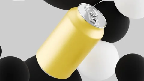 Refreshing Cola  yellow can floating animation with bubbles 库存影片 266137846