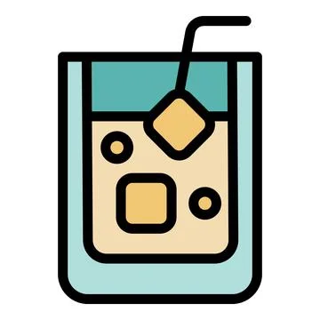 Refreshing cold drink with ice cubes and straw in glass tumbler Stock Illustration