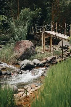 Refreshing Curug Sentul: Clear River Flowing from Waterfall, Surrounded by .. Stock Photos