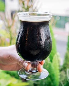 Refreshing dark beer with foam. Stock Photos