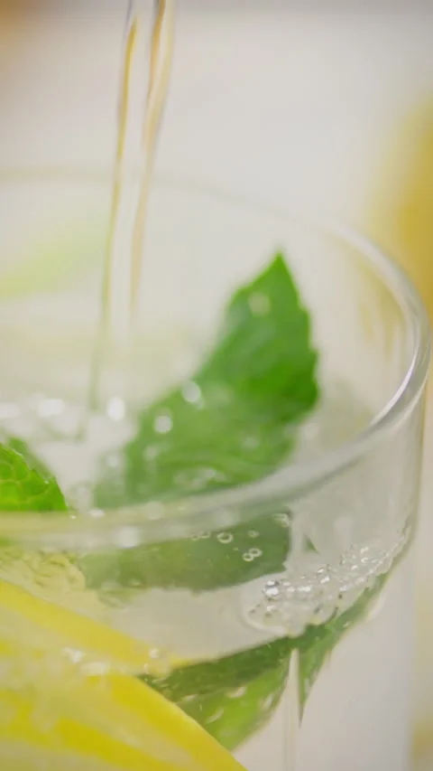 Refreshing drink being prepared with mint and lemon in a cozy kitchen settin Stock Footage 331725887