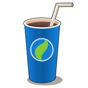 Refreshing drink in a blue paper cup with plastic straw isolated on white Stock Illustration