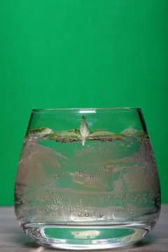 Refreshing drink with gas bubbles. Nalit in a transparent glass. It laid crus Stock Photos