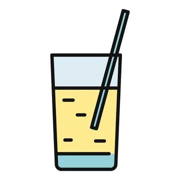 Refreshing drink in a glass with a straw flat icon Stock Illustration