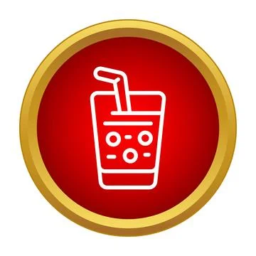 Refreshing drink glass with straw in red button icon Stock Illustration