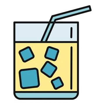 Refreshing drink with ice cubes and drinking straw icon Stock Illustration