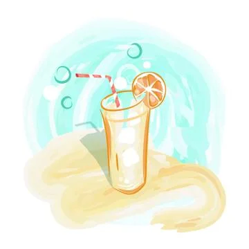 Refreshing Drink on Sandy Beach Background Vector Stock Illustration