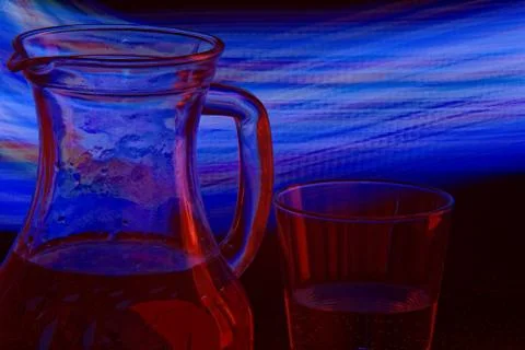 A refreshing drink in an unusual, abstract light 스톡 사진
