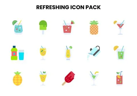 Refreshing Flat Scalable Icons Pack Stock Illustration