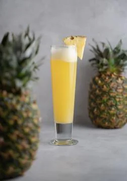 Refreshing freshly made fruit juice on a glass , fresh pineapple juice. Stock-Fotos