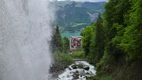 Refreshing Giessbach waterfall stream. Stock Footage 199667233