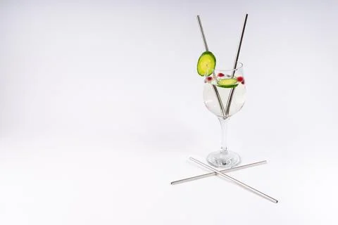 Refreshing Gin and Tonic or Infused Water with Cucumber and Berries, Featur.. Stock Photos
