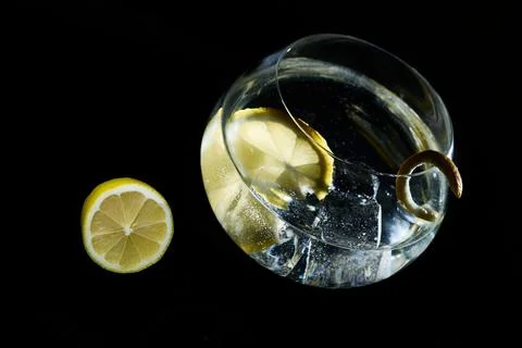 Refreshing gin tonic drink with lemon and ice Stock Photos