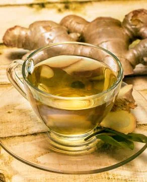 Refreshing Ginger Tea Indicating Beverages Organic And Herbals Stock Photos