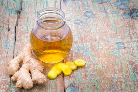 Refreshing ginger tea on the table Stock Photos