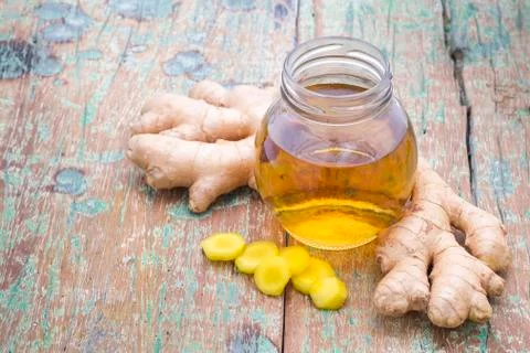 Refreshing ginger tea on the table Stock Photos