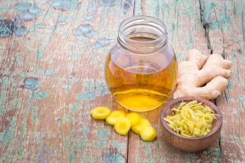 Refreshing ginger tea on the table Stock Photos