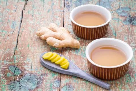 Refreshing ginger tea on the table Stock Photos