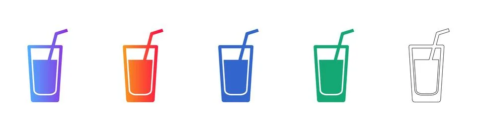 Refreshing Glass with Straw Icon Set: Gradient, Solid, and Outline Stock Illustration