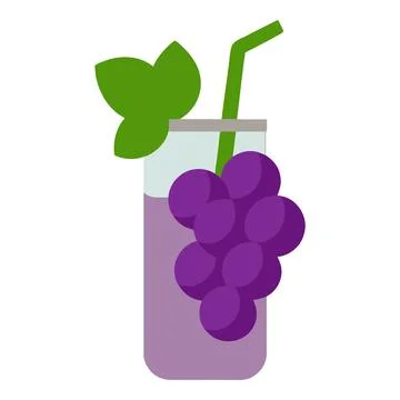 Refreshing Grape Juice in Glass with Straw and Leaf Stock Illustration