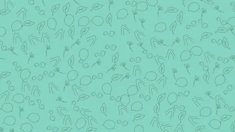 Refreshing green background with organic doodle lemon and leaf pattern anim.. Stock Footage 335942546