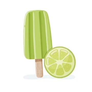 Refreshing green lime ice pop isolated vector illustration Stock Illustration