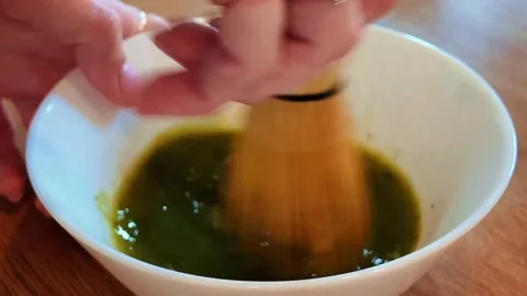 Refreshing green matcha latte Stock Footage 337359199