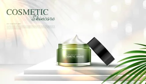 Refreshing green tea cosmetics or skin care product ads with bottle, banner a Stock-Illustration
