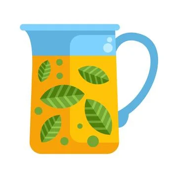 Refreshing herbal drink in glass pitcher with leaves Stock Illustration